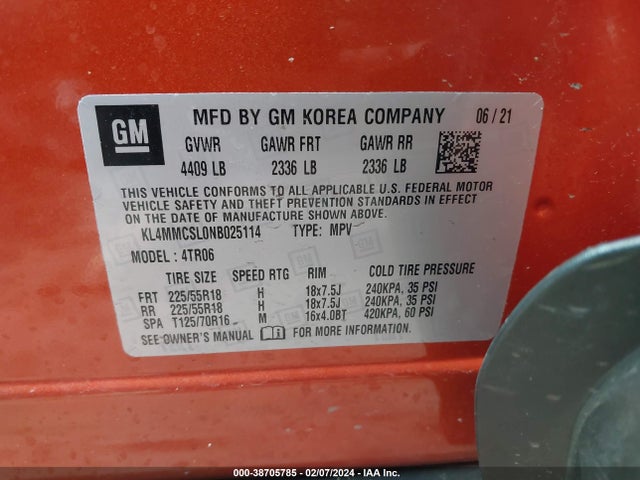 KL4MMCSL0NB025114 Buick Encore Gx Awd Preferred