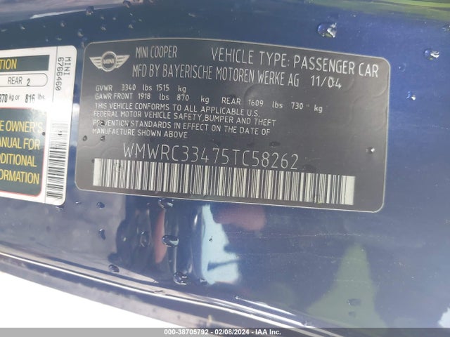 2005 MINI COOPER WMWRC33475TC58262 Photo 8