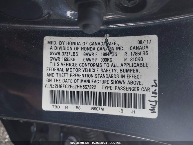 Honda Civic Lx 2017 2HGFC2F52HH567822 Image 9