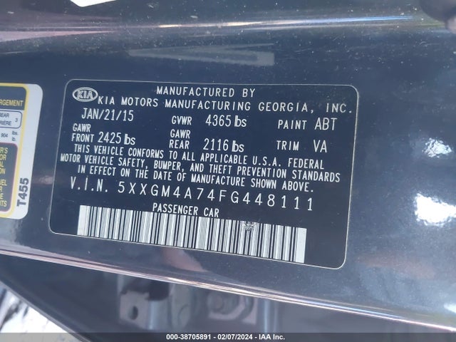 KIA Optima Lx 2015 5XXGM4A74FG448111 Image 9