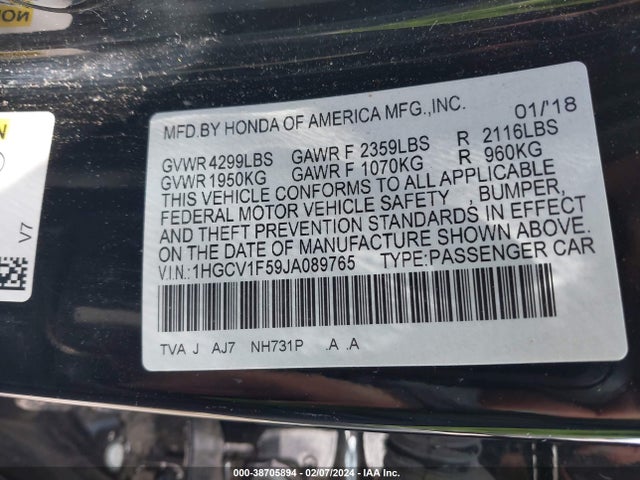 Honda Accord Ex-l 2018 1HGCV1F59JA089765 Image 9