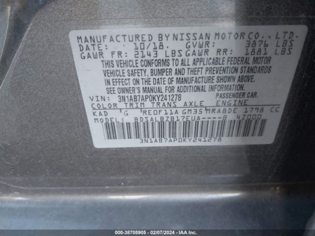 3N1AB7AP0KY241278 Nissan SENTRA S