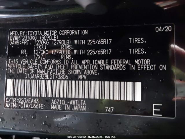 JTJAARBZ8L2173806 Lexus NX 300