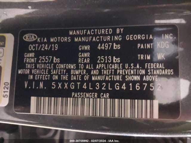 KIA Optima Lx 2020 5XXGT4L32LG416752 Image 9