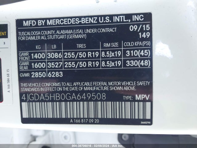 2016 MERCEDES-BENZ GLE 350 4MATIC VIN: 4JGDA5HB0GA649508