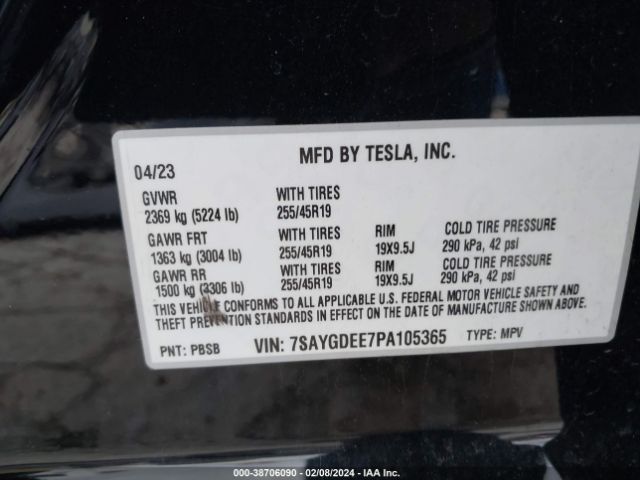 7SAYGDEE7PA105365 Tesla Model Y Awd/long Range Dual Motor All-wheel Drive