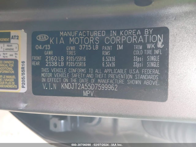 2013 KIA SOUL VIN: KNDJT2A55D7599962