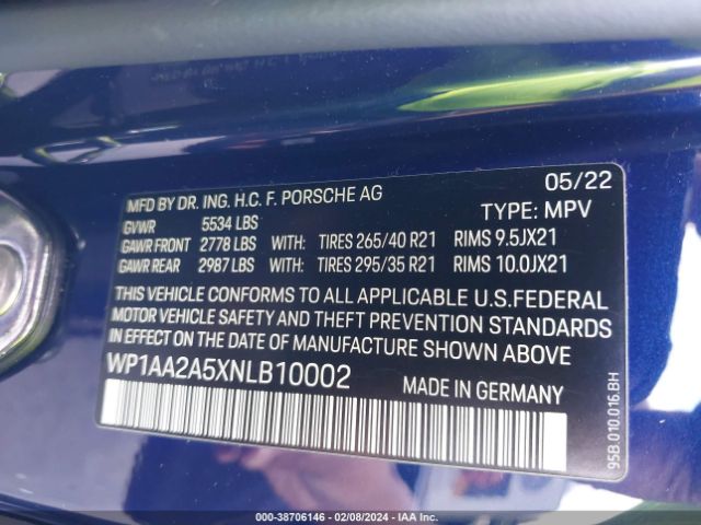 WP1AA2A5XNLB10002 Porsche Macan
