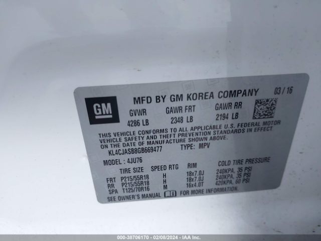 KL4CJASB8GB669477 Buick Encore