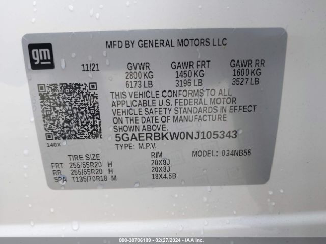 5GAERBKW0NJ105343 Buick Enclave Fwd Essence