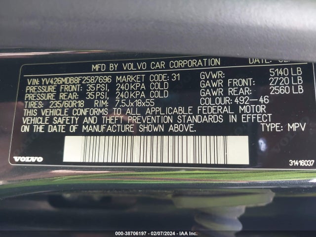 YV426MDB8F2587696 Volvo Xc60 T5 Premier