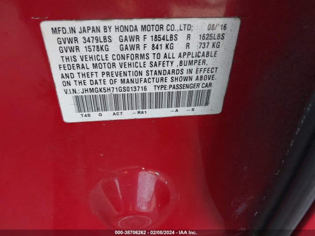 Honda FIT EX 2016 JHMGK5H71GS013716 Image 9