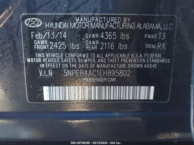 Hyundai SONATA GLS 2014 5NPEB4AC1EH895802 Image 9