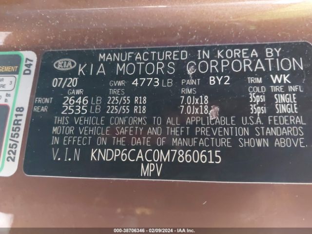 KNDP6CAC0M7860615 KIA SPORTAGE S