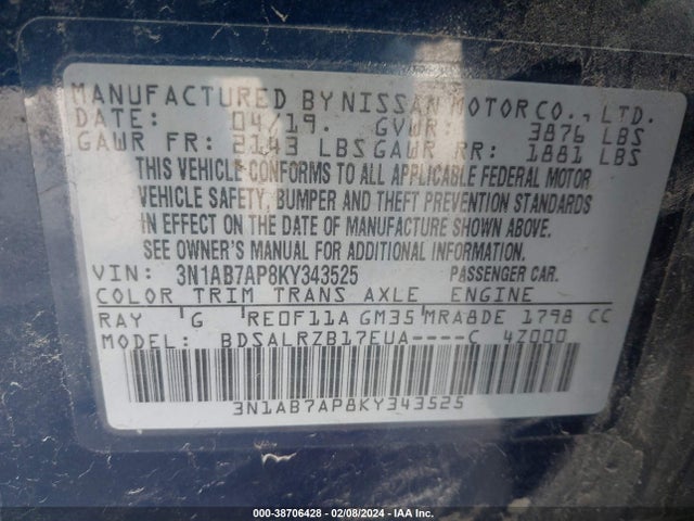 Nissan SENTRA SR 2019 3N1AB7AP8KY343525 Image 9