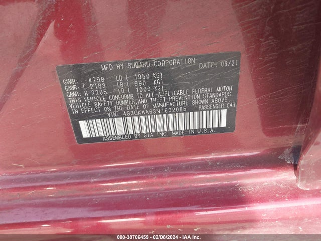 Subaru Impreza Base 2022 4S3GKAA63N1602085 Image 9