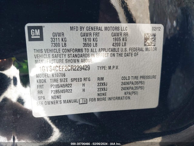 2012 CADILLAC ESCALADE PREMIUM VIN: 1GYS4CEF2CR229429