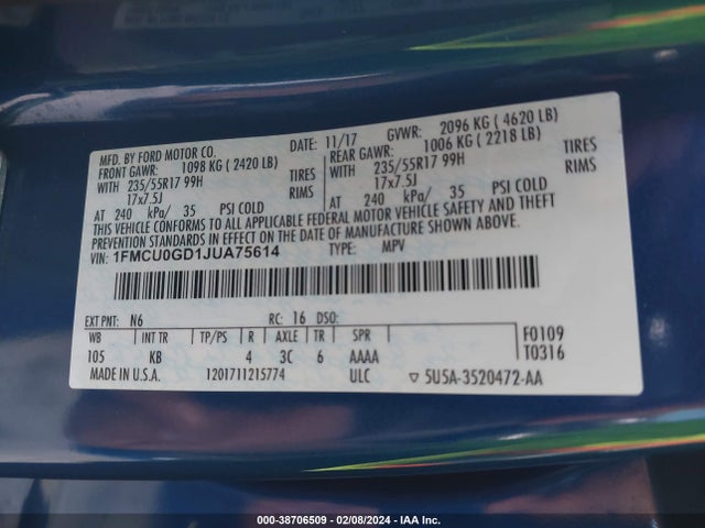 Ford ESCAPE SE 2018 1FMCU0GD1JUA75614 Image 9