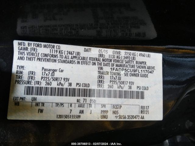 1FADP5CU9FL117047 Ford C-max Energi Sel