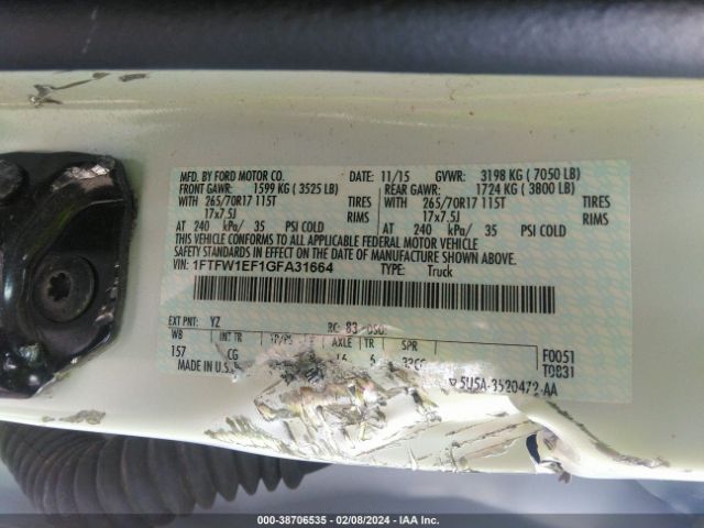 1FTFW1EF1GFA31664 Ford F-150 Xl