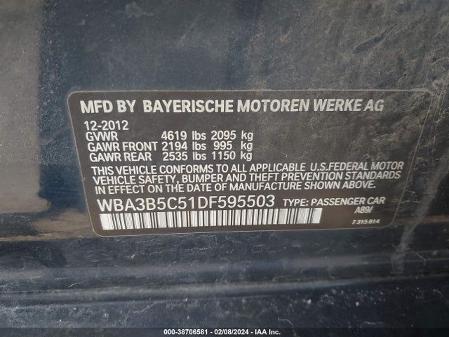 2013 BMW 328I XDRIVE VIN: WBA3B5C51DF595503