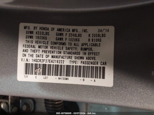 Honda ACCORD LX 2014 1HGCR2F37EA216222 Image 9