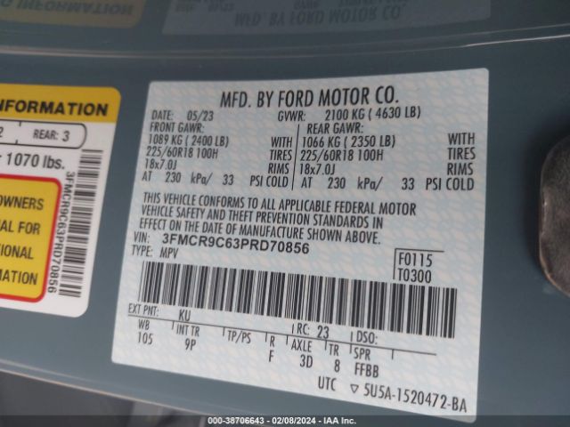 3FMCR9C63PRD70856 Ford Bronco Sport Outer Banks