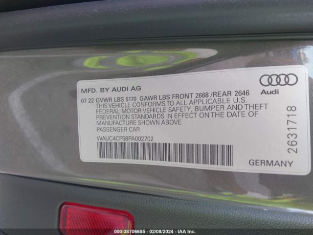 WAUC4CF58PA002702 Audi S5 Sportback Premium Plus Tfsi Quattro Tiptronic