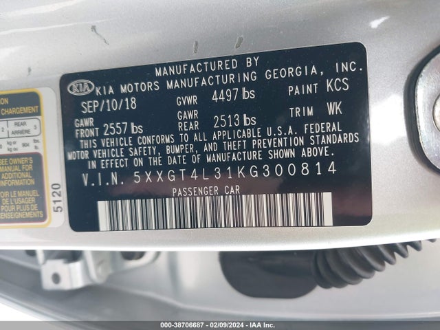 KIA Optima Lx 2019 5XXGT4L31KG300814 Image 9