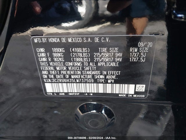Honda Hr-v Awd Lx 2020 3CZRU6H35LM737509 Image 9