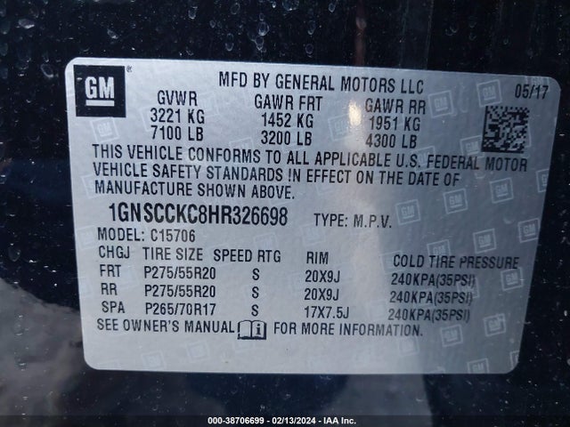 Chevrolet Tahoe Premier 2017 1GNSCCKC8HR326698 Image 9