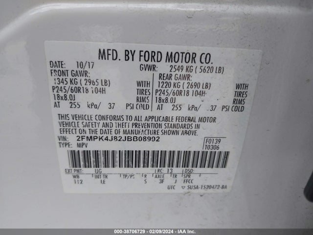 Ford EDGE SEL 2018 2FMPK4J82JBB08992 Image 9