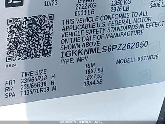 1GKKNMLS6PZ262050 GMC Acadia Fwd Slt