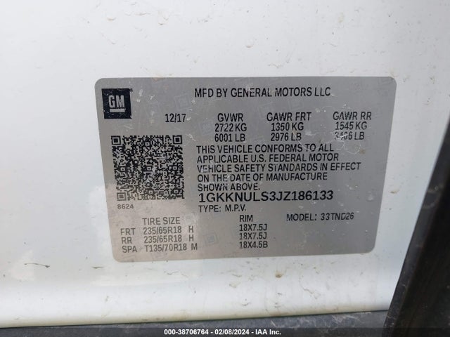 GMC Acadia Slt-1 2018 1GKKNULS3JZ186133 Image 9