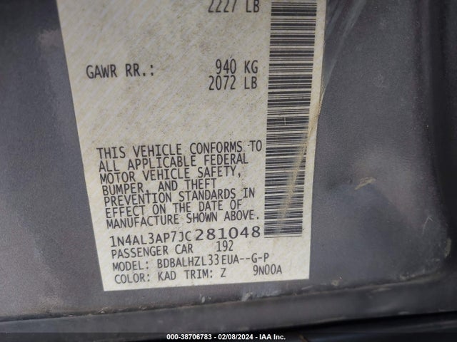 Nissan Altima 2.5 Sr 2018 1N4AL3AP7JC281048 Image 9