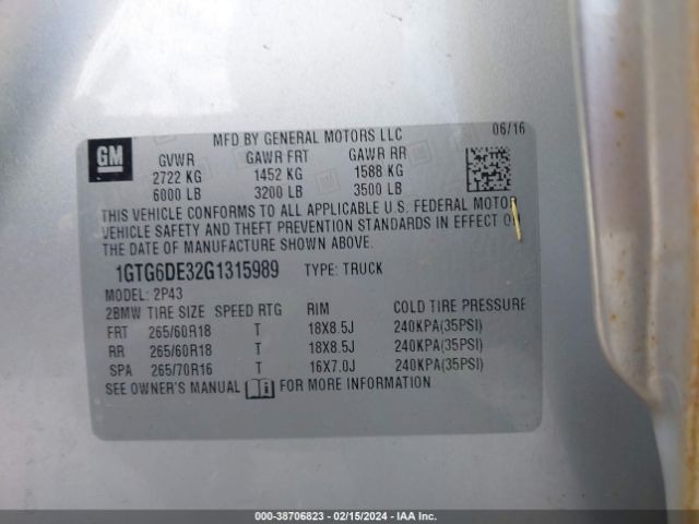 1GTG6DE32G1315989 GMC CANYON SLT