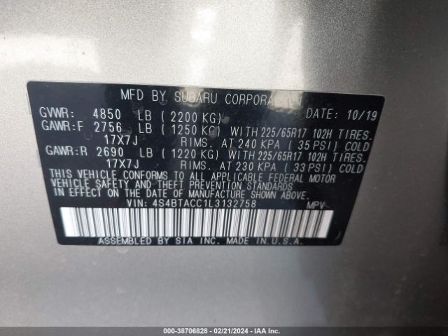4S4BTACC1L3132758 Subaru Outback Premium