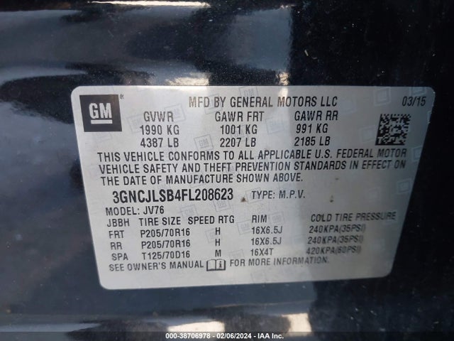 Chevrolet Trax Lt 2015 3GNCJLSB4FL208623 Image 9