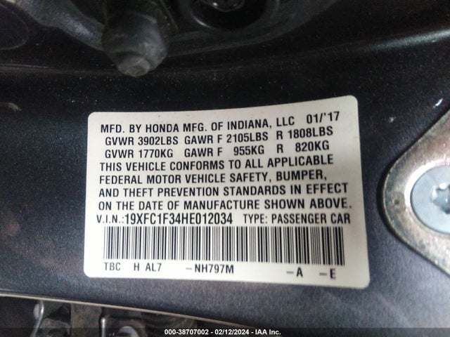 Honda Civic Ex-t 2017 19XFC1F34HE012034 Image 9