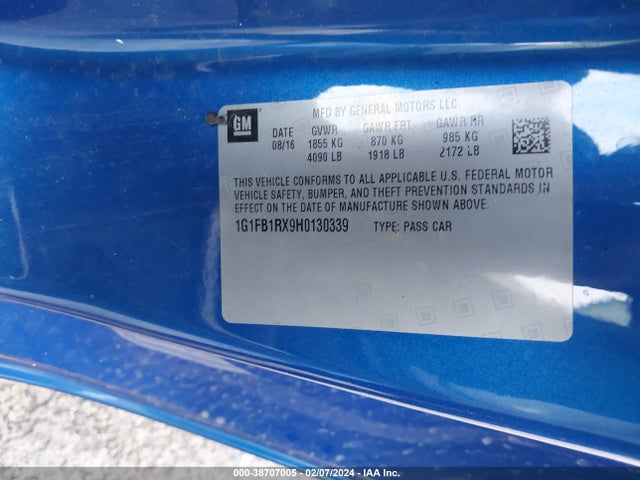 Chevrolet Camaro 1lt 2017 1G1FB1RX9H0130339 Image 9