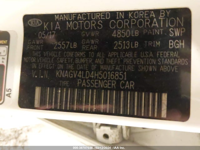 2017 KIA OPTIMA PLUG IN HYBRID EX VIN: KNAGV4LD4H5016851