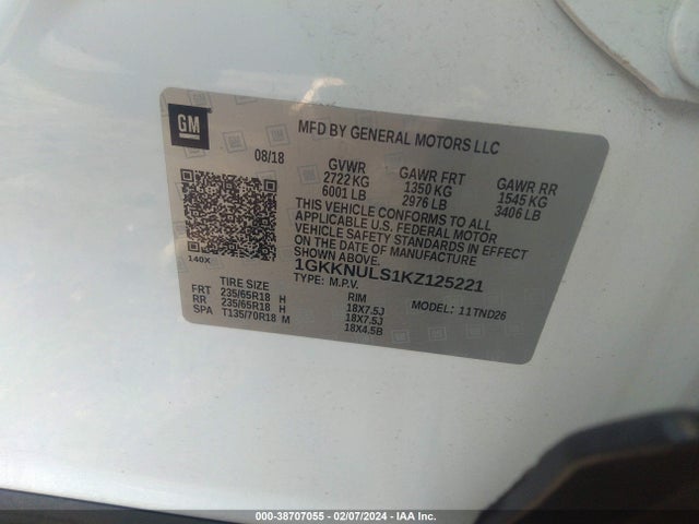 GMC Acadia Slt-1 2019 1GKKNULS1KZ125221 Image 9