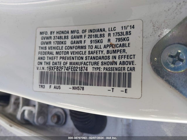 Honda CIVIC SE 2015 19XFB2F74FE021874 Image 9