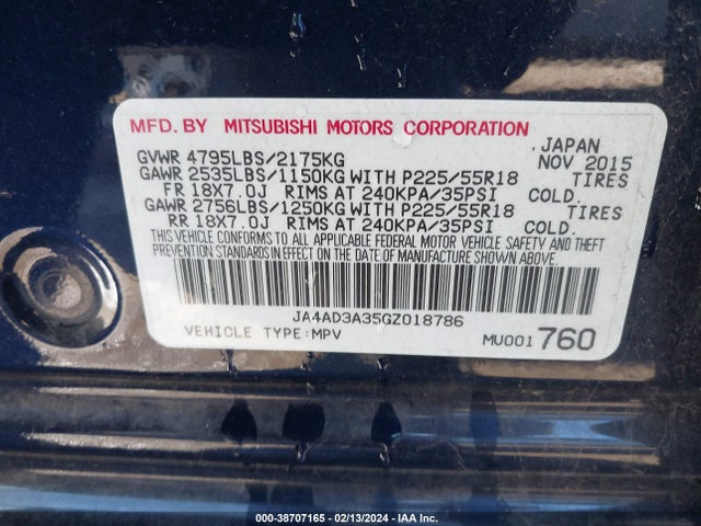 JA4AD3A35GZ018786 Mitsubishi Outlander Se