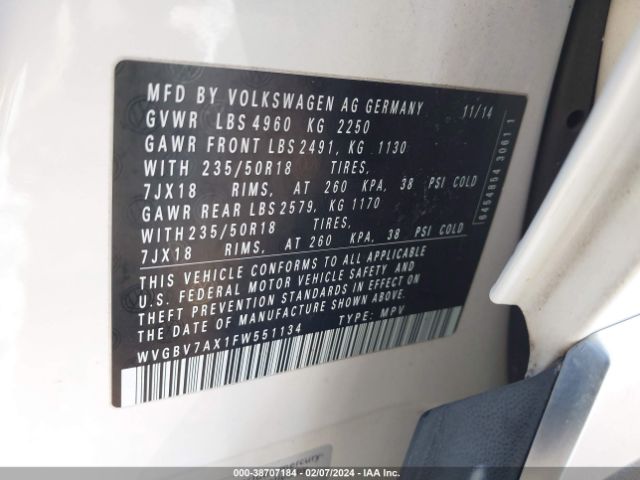 2015 VOLKSWAGEN TIGUAN WVGBV7AX1FW551134 Photo 8