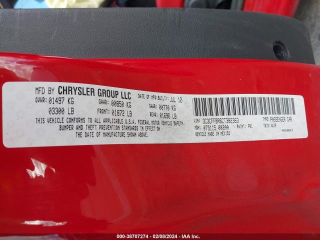 2012 FIAT 500 3C3CFFBR6CT382363 Photo 8