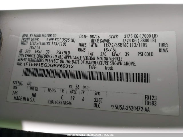 Ford F-150 Lariat 2016 1FTEW1EG3GKF69312 Image 9