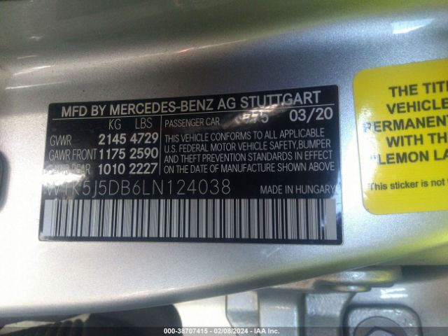 2020 MERCEDES-BENZ AMG CLA 45 W1K5J5DB6LN124038 Photo 8