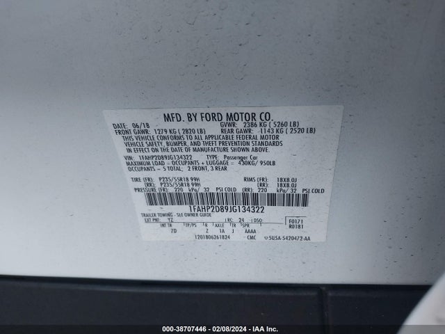Ford TAURUS SE 2018 1FAHP2D89JG134322 Image 9