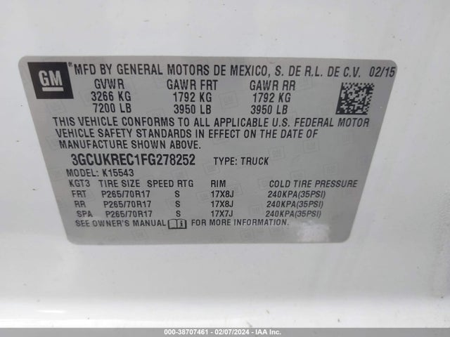 Chevrolet Silverado 1500 1lt 2015 3GCUKREC1FG278252 Image 9